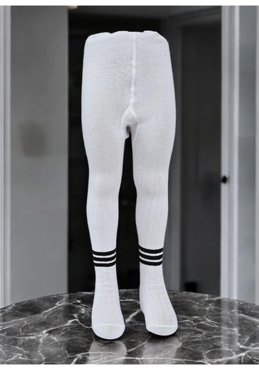 Çizgili Pamuklu Çocuk Külotlu Çorap Beyaz