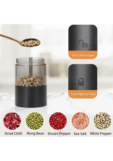 Elektrikli Tuz Ve Karabiber Öğütücü Şarj Edilebilir Otomatik Baharat Öğütücü Mutfak Pişirme Öğütme Aracıgösterildiği Gibi Siyah