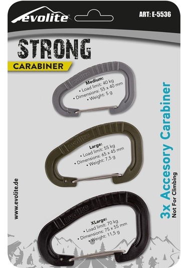Evolite Strong Üçlü Karabina Seti Siyah - Haki - Gri