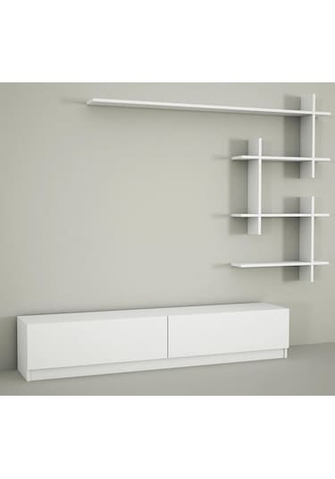 Dekorister Ahenk Duvar Raflı Tv Ünitesi Beyaz