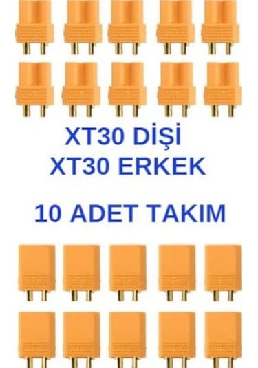 Xt30 Batarya Konnektör Dişi Erkek Takım Soket Lipo -10 Adet Takım