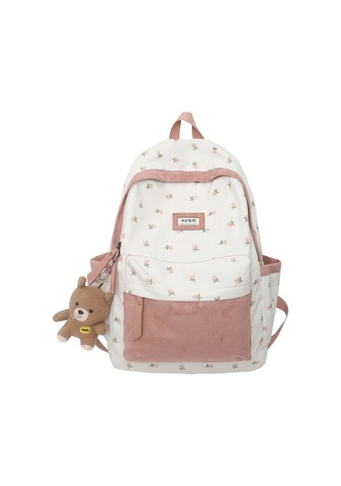 Geniş Kapasiteli Şık Ve Ergonomik Üniversite Öğrencileri İçin Modaya Uygun Orman Temalı Sırt Çantası Pembe