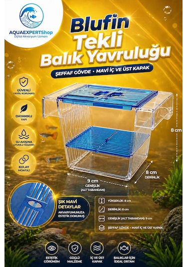Akvaryum Tekli Yavruluk - Kolay Kurulum - Şeffaf Yapı - Mavi Kapak