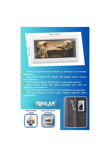 Su Geçirmez 360 Döner Banyo Duş Telefon Tutucu Standı Dokunmatik Kullanılabilir Banyo Mutfak Kabı