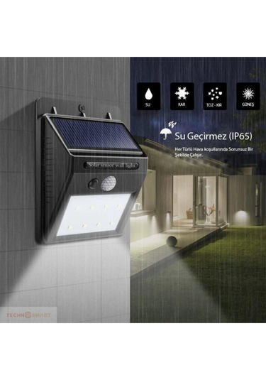 Büro Ev Ofis Yazlık Bahçe Aydınlatması İçin Solar Hareket Sensörlü Dış Mekan Lamba Açık Gri