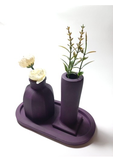 Tabaklı Dekoratif İkili Vazo Set Random Çok Renkli