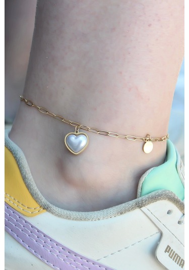 316l Çelik Gold Renk Kalp Model Kadın Halhal Çok Renkli