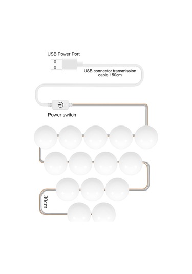 Xindoker Makyaj Aynası Led Işık 14lü, 3 Renk Tonu, Usb Dokunmatik Kontrol, Sürekli Işık Ayarlama, Dolap Işığı
