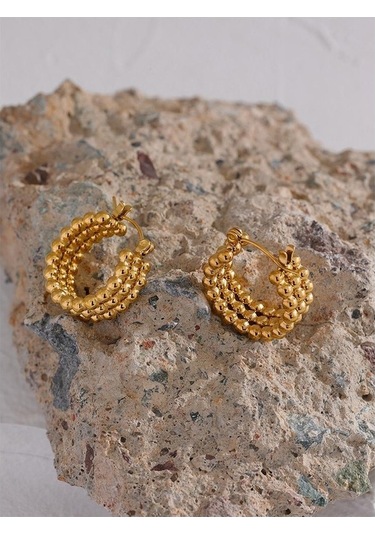 Novahub Altın Geometrik Paslanmaz Çelik Boncuk Küpe Kadınlar İçin Yepyeni Altın