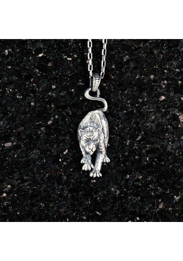 Kaplan Kolye, Panter Kolye Ucu, 925 Ayar Katı Gümüş Zincir Kolye Erkekler İçin Gümüş