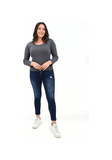 Kadın Büyük Beden Uzun Kollu Basic Bluz 1759-25 Çok Renkli
