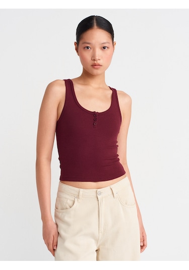 Dilvin 21158 Düğmeli Askılı Top-bordo Bordo