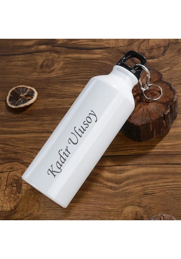 Kişiye Özel Kancalı Alüminyum Beyaz Su Matarası - 600mlt Çok Renkli