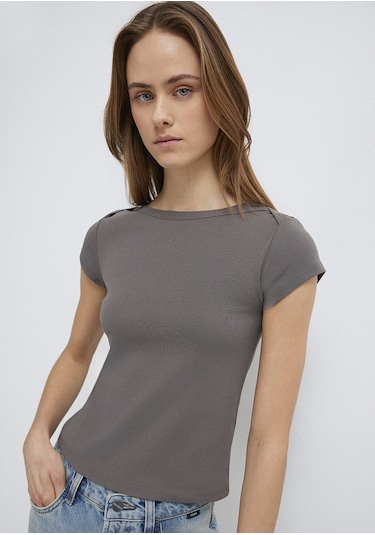 Mavi - Gri Basic Tişört 1613807-70095 Gri