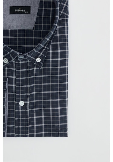 Tudors Büyük Beden Düğmeli Yaka Küçük Kareli Pamuklu Erkek Gömlek-31404-çok Renkli