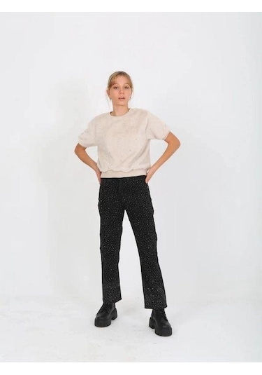 Marions Kız Çocuk Taşlı Jean-15237 Siyah