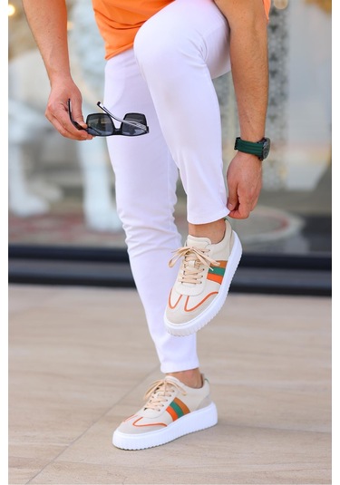 Shoetyle - Bej Deri Bağcıklı Erkek Günlük Ayakkabı 101-9082-933-bej Bej