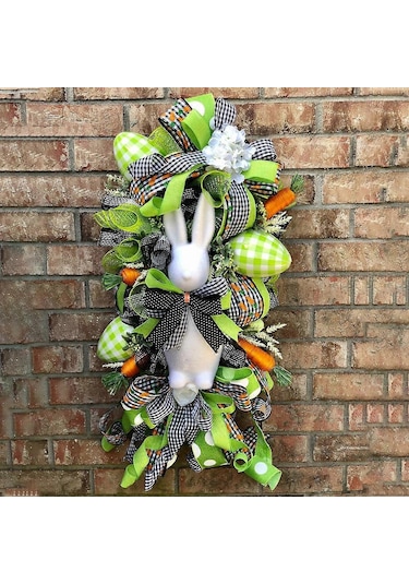 Paskalya Tavşanı Çelengi Tavşan Havuç Çelenk Dekoru Kapı Duvar İçin Asılı Süs