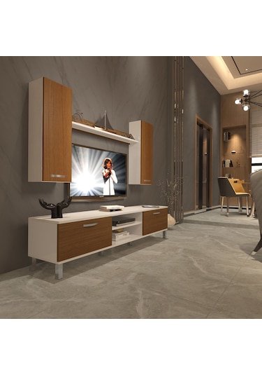 Decoraktiv Eko 7 Slm Dvd Krom Ayaklı Tv Ünitesi Tv Sehpası Beyaz - Ceviz