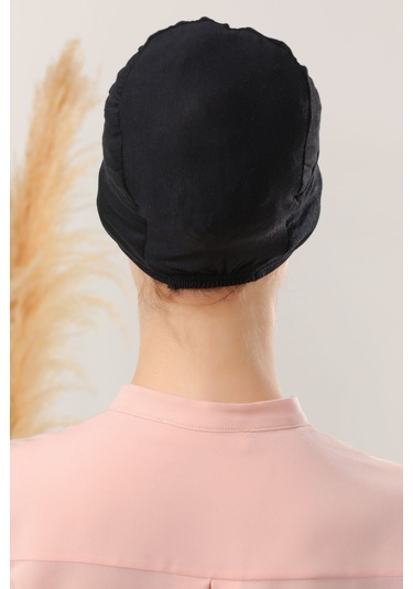 Kadın Tesettür Pratik Hazır Geçme Bone Geçmeli Bone Siyah Siyah-siyah Siyah