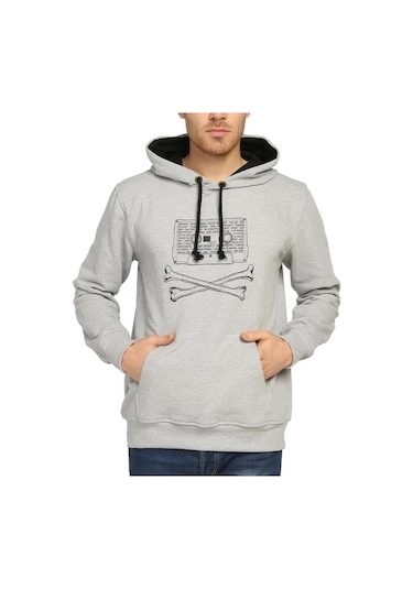 Bant Giyim - 90'S Kaset Grunge Punk Rock Gri Kapşonlu Sweatshirt