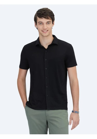 Kip Siyah Düz Regular Fit Casual Gömlek Siyah