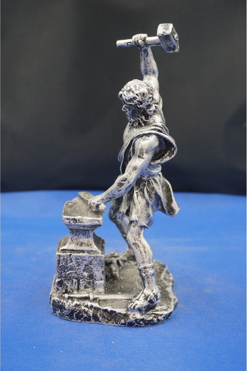 Hephaestus Ateş Tanrısı Heykel Biblo Mitolojik Heykel Özel Tasarım 22 Cm Ev Dekor Aksesuar Gümüş
