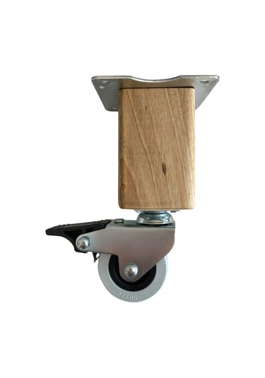 Kale Ahşap Tekerli Ayak Mobilya Masa Dolap Tekerli Ayağı Frenli 15cm Ceviz Ağacı 1 Adet Açık Ceviz