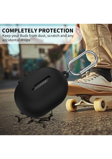 Lemestar Bose Quietcomfort Yeni Nesil Buds İçin Silikon Korumalı Kılıf, Toz Engeli Ve Taşıma Kancası - Siyah