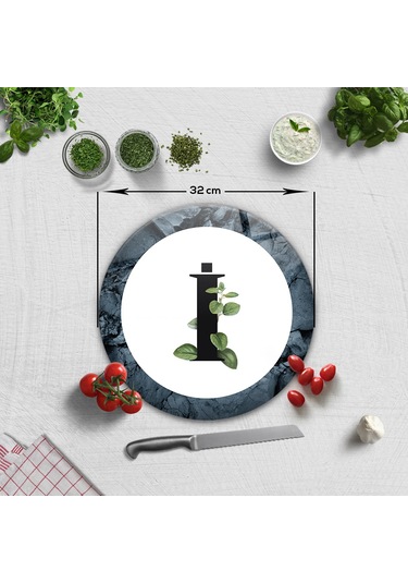 Decorita Cam Kesme Tahtası - Cam Kesme Tablası - Harfli Tasarım İ Çap 32 CM