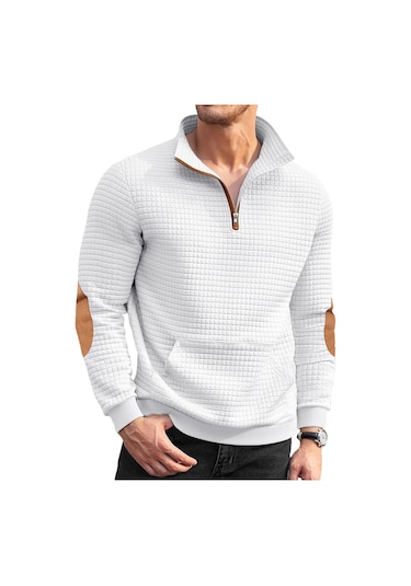 Amazon Sonbahar Ve Kış Rahat Ceket Tk Jakarlı Küçük Kare Nakış Patchwork Amerikan Henry Dik Yaka Kazak Erkekler İçin Beyaz