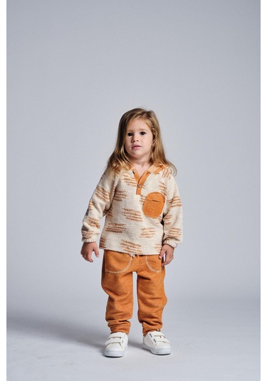 Etnik Desen Kapşonlu 2 Li Takım Oranj