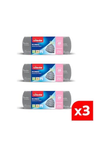 Vileda Ecobag Büzgülü Çöp Torbası Küçük Boy Gri 3 x 15'li 45 x 55 CM