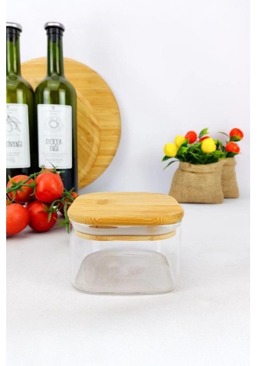 Duo 400 Ml Bambu Kapaklı Kare Borosilikat Cam Kase - 1 Adet Bambu