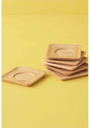 Bambu Lüx 6 Adet Kare Çay Tabağı 10,5cm Ahşap