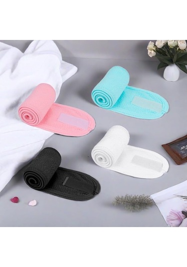 Kadınlar İçin 4 Adet Spa Yüz Bandı, Yüz Yıkama Bandı, Ayarlanabilir Makyaj Bandı, Yüz Yıkama, Duş, Yoga Sporları İçin Sarma Başlığı Mavi, Siyah, Pembe, Gri