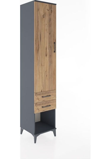 Hyperion Dolap 2 Raflı 2 Çekmeceli Tek Askılı 44x44x221 Antrasit-çam Antrasit