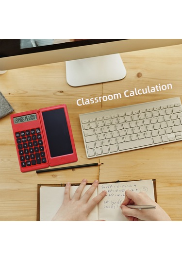 Singree Katlanabilir 6 İnç Lcd Yazı Tahtası Ve 12 Haneli Hesaplama Fonksiyonlu Çok Amaçlı Dijital Not Defteri 112 Karakter Kırmızı