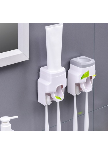 Teltree Otomatik Diş Macunu Dispanseri - 2'li Diş Fırçası Askılı, Vakum Teknolojili, Duvar Hijyenik Beyaz
