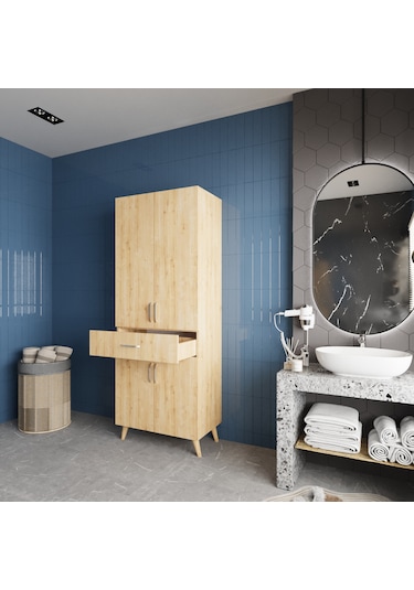 Mavera Çok Amaçlı Dolap Banyo Mutfak Kiler Dolabı Meşe Meşe