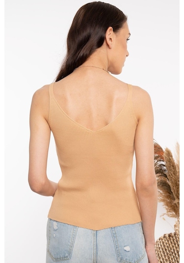 Aqe Fashion İp Askılı Camel Bluz Camel