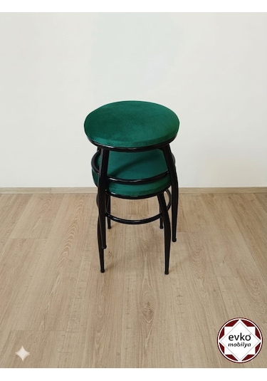 Evko Mobilya Tabure, Bar Taburesi, 2'li Tabure,siyah Ayaklı-yeşil
