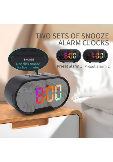 Gajeena Rgb Led Ekranlı Banyo Aynası Alarm Saat - 12/24 Saat, 2 Alarm, Uyku Modu, Sürekli Işık Regülasyonu, Ses Ayarı, Usb Şarj Portu - Siyah Pil Dahil Değil