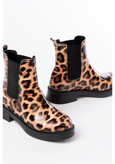 02-2137 Leopar Lastikli Günlük Kadın Bot Taba