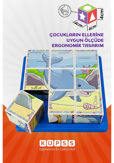6 Farklı Deniz Hayvanları Eğitici 3d Küp Puzzle 3 4 5 6 Yaş