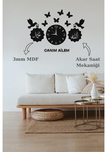 Kuş Kelebek Ahşap Mdf Duvar Saati Duvar Dekorasyon Ürünü