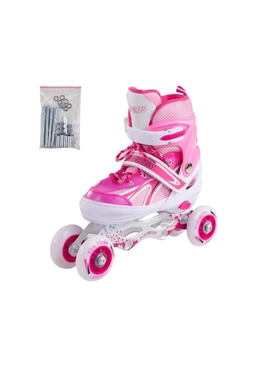 Paten Ayarlanabilir 2+2 Ve 2+1+1 Işıklı Metal Gövde Alıştırma Pateni Çantalı Mavi