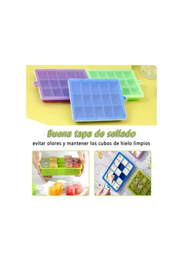 Hangfox Silikon Buz Küp Kalıbı 15 Deliği, Isı Soğuk Dayanıklı, Çekebilir Kapaklı, Kolay Çıkartma, Fırınlık, Bebek Maması, Dishwasher Güvenli - Mor/mavi/yeşil Çok Renkli