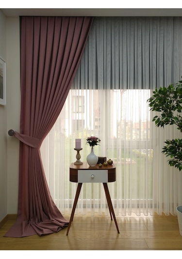 Evdepo Home Keten Pembe Fon Perde Tek Kanat Pembe