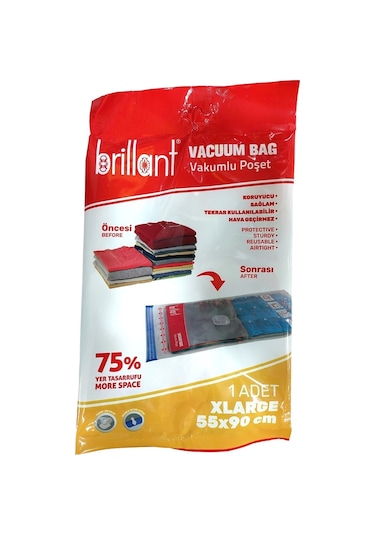 Brillant Vakumlu Poşet/hurç 55 90cm Xlarge İç Adet 1 4 Lü Set Şeffaf